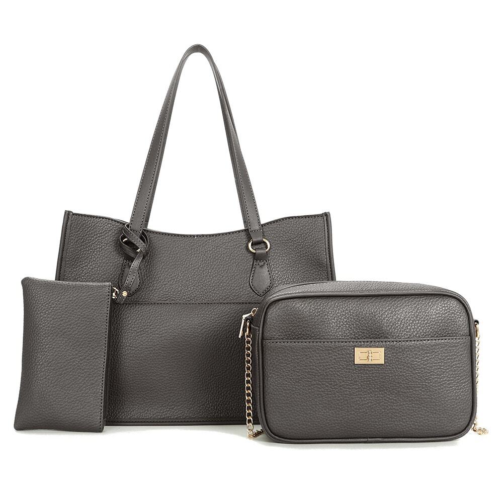 Women Gray Fashion Handbag (3 N 1) Set High Quality Faux Leather NWT